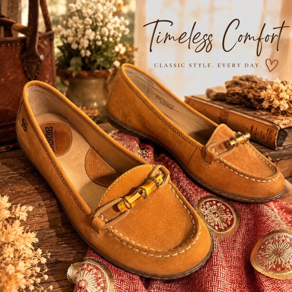 Born Leather Loafers Bamboo Bit Cognac Brown Moc Toe Preppy Flats 7.5